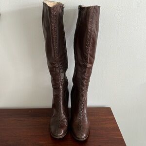 VINTAGE RAMIREZ Knee High Brown Leather Heeled Boots 5.5
